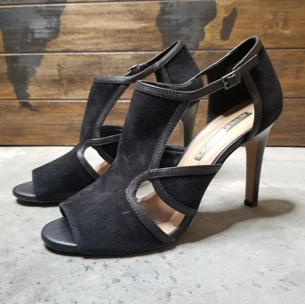 AUDREY BROOKE | Black Leather Modena AB Heels